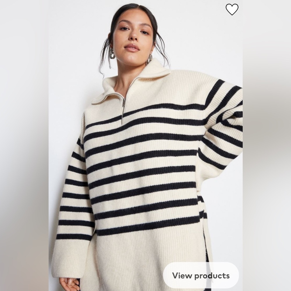 NWOT H&M Rib-knit Half-zip Sweater - Cream/striped